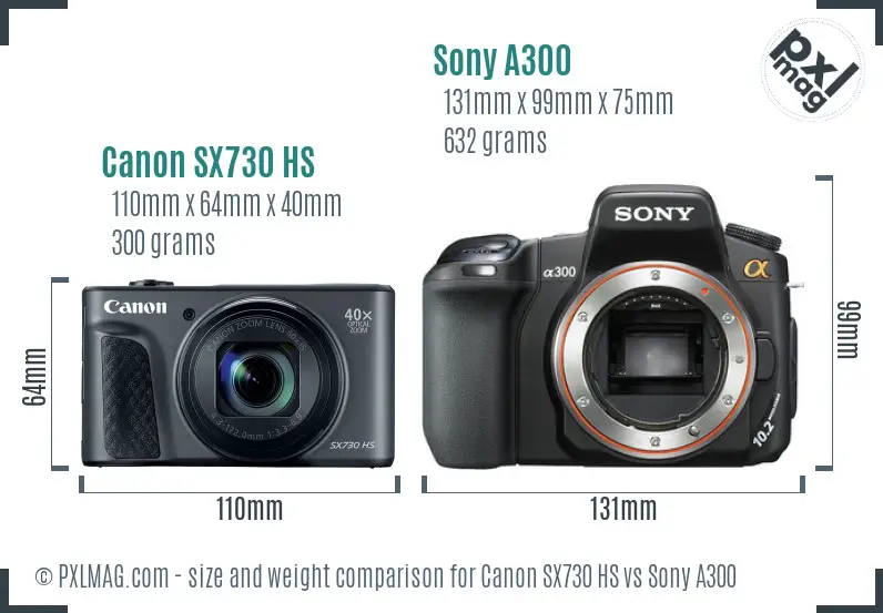 Canon SX730 HS vs Sony A300 size comparison