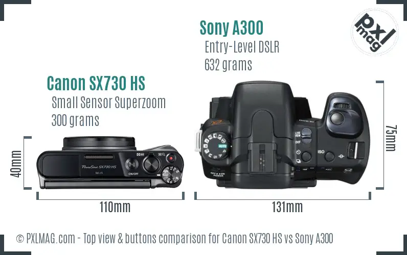 Canon SX730 HS vs Sony A300 top view buttons comparison