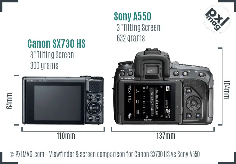 Canon SX730 HS vs Sony A550 Screen and Viewfinder comparison