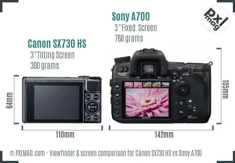 Canon SX730 HS vs Sony A700 Screen and Viewfinder comparison