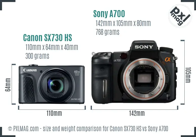 Canon SX730 HS vs Sony A700 size comparison