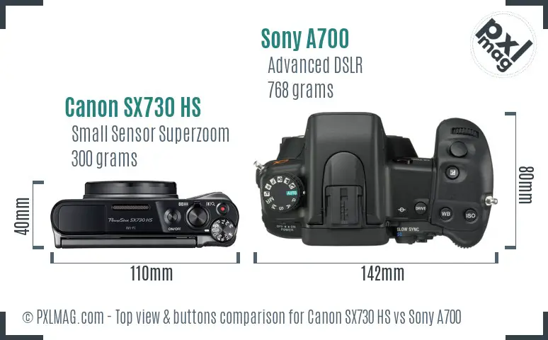 Canon SX730 HS vs Sony A700 top view buttons comparison