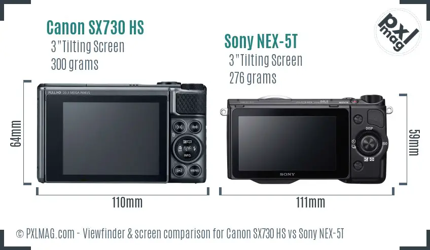 Canon SX730 HS vs Sony NEX-5T Screen and Viewfinder comparison