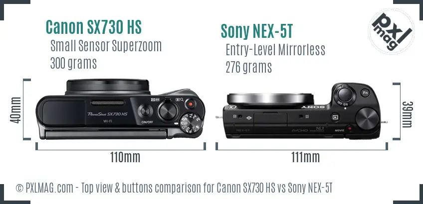 Canon SX730 HS vs Sony NEX-5T top view buttons comparison