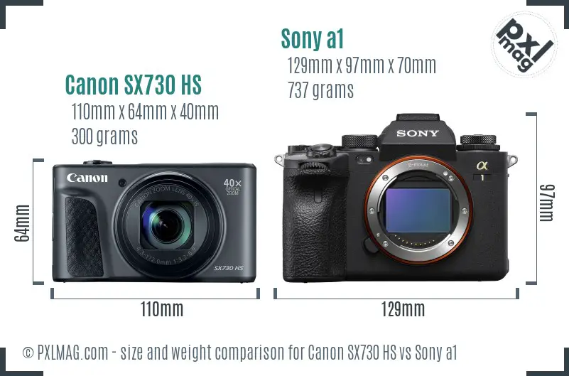 Canon SX730 HS vs Sony a1 size comparison