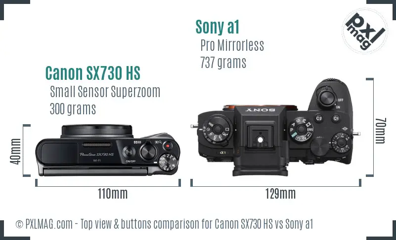 Canon SX730 HS vs Sony a1 top view buttons comparison