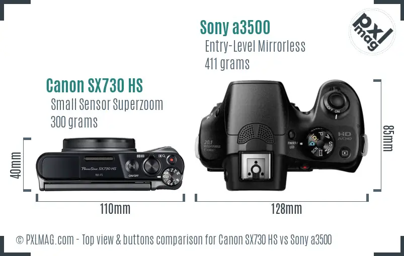 Canon SX730 HS vs Sony a3500 top view buttons comparison Canon SX730 HS vs Sony a3500 top view buttons comparison
