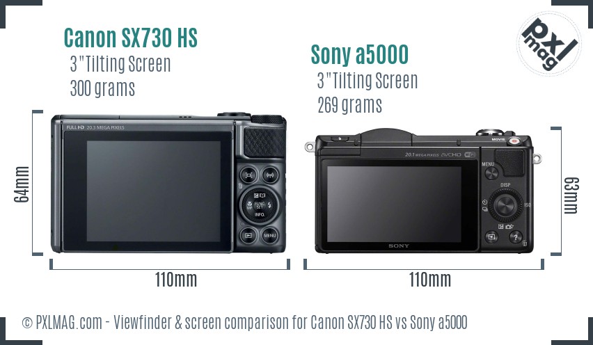 Canon SX730 HS vs Sony a5000 Screen and Viewfinder comparison
