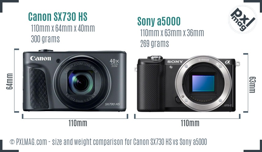 Canon SX730 HS vs Sony a5000 size comparison