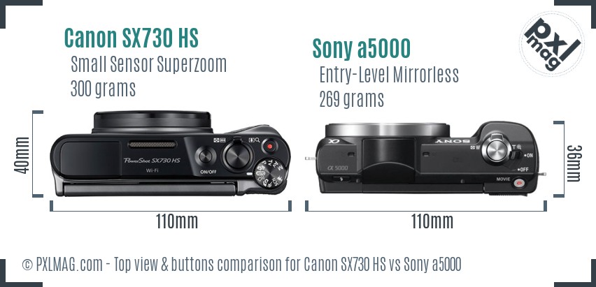Canon SX730 HS vs Sony a5000 top view buttons comparison