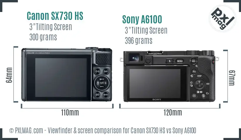 Canon SX730 HS vs Sony A6100 Screen and Viewfinder comparison