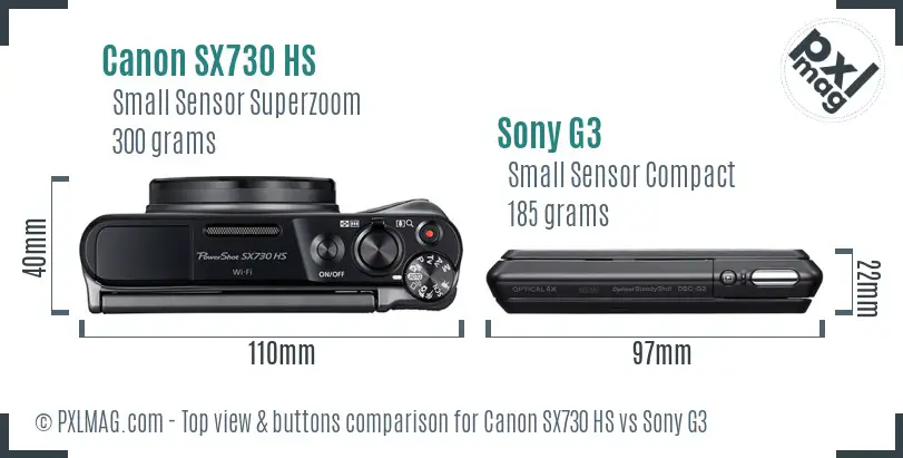 Canon SX730 HS vs Sony G3 top view buttons comparison