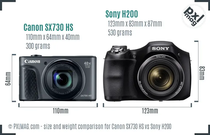 Canon SX730 HS vs Sony H200 size comparison