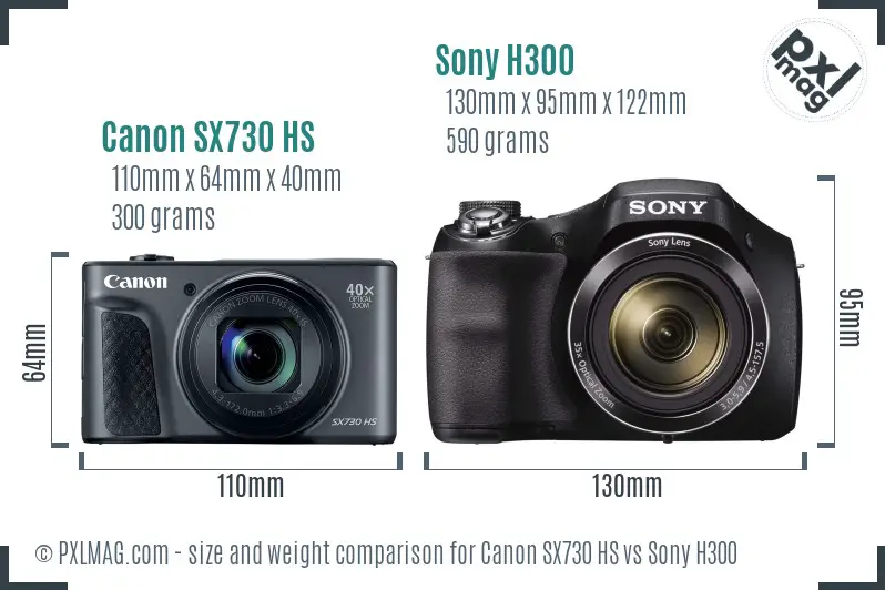 Canon SX730 HS vs Sony H300 size comparison