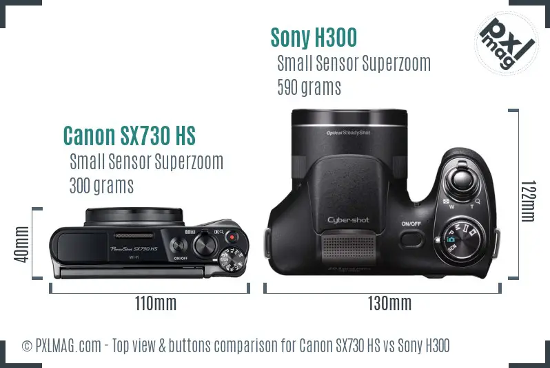 Canon SX730 HS vs Sony H300 top view buttons comparison