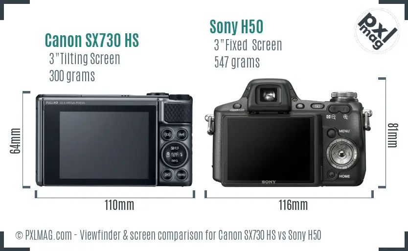 Canon SX730 HS vs Sony H50 Screen and Viewfinder comparison