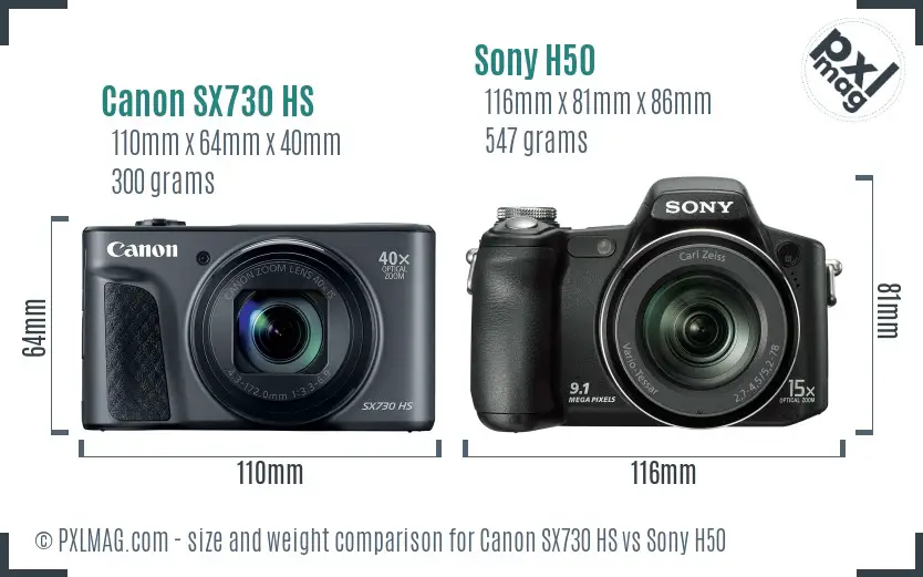 Canon SX730 HS vs Sony H50 size comparison