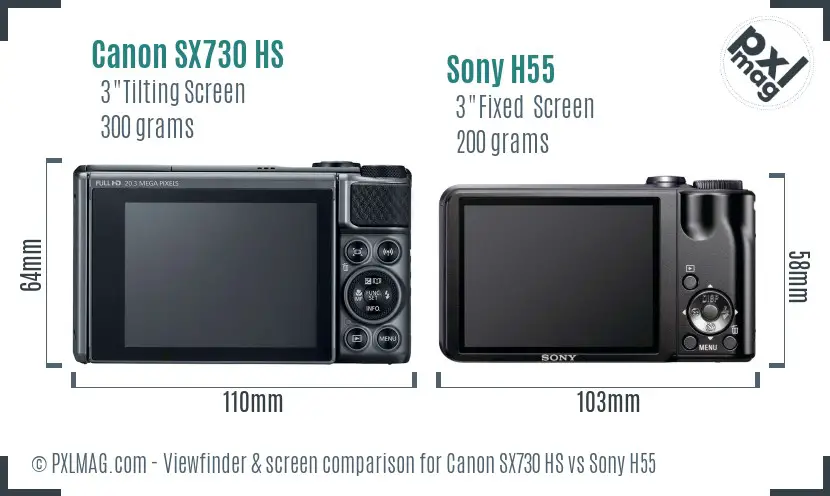 Canon SX730 HS vs Sony H55 Screen and Viewfinder comparison