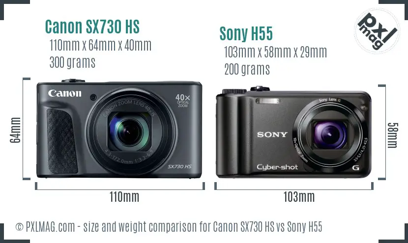 Canon SX730 HS vs Sony H55 size comparison