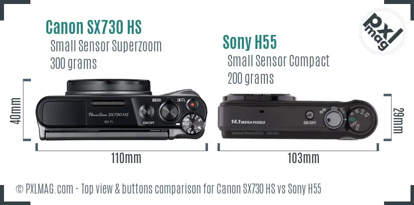 Canon SX730 HS vs Sony H55 top view buttons comparison