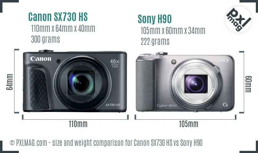 Canon SX730 HS vs Sony H90 size comparison