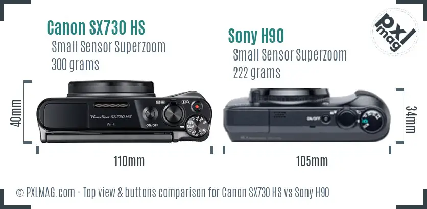 Canon SX730 HS vs Sony H90 top view buttons comparison