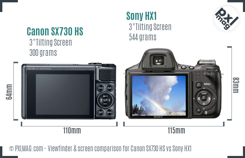 Canon SX730 HS vs Sony HX1 Screen and Viewfinder comparison