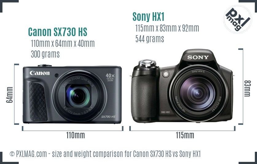 Canon SX730 HS vs Sony HX1 size comparison