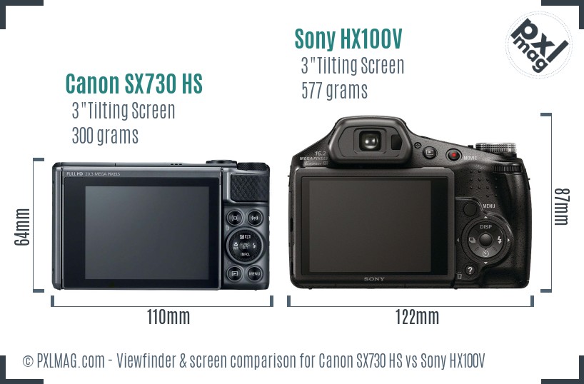 Canon SX730 HS vs Sony HX100V Screen and Viewfinder comparison