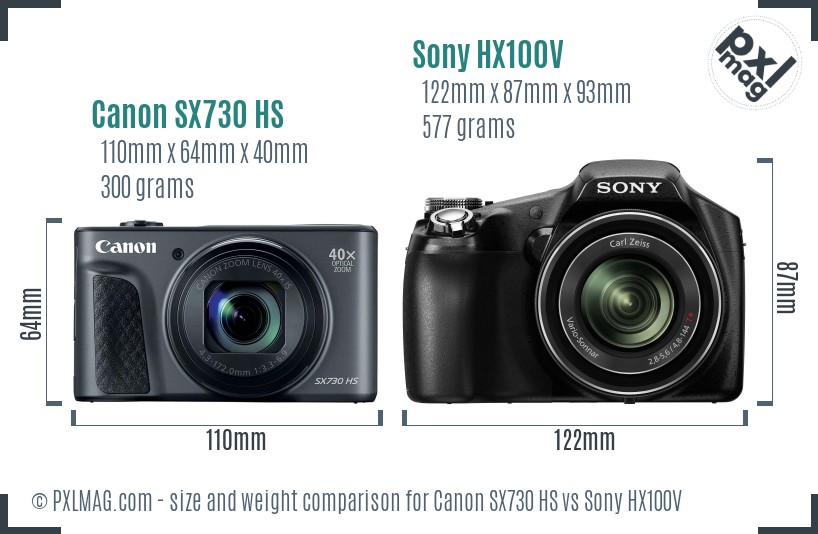 Canon SX730 HS vs Sony HX100V size comparison