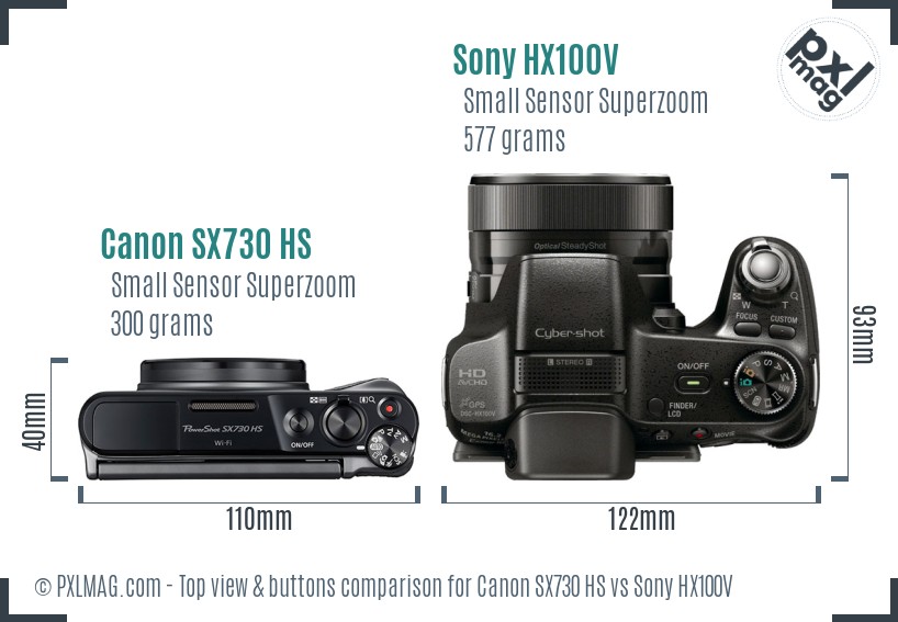 Canon SX730 HS vs Sony HX100V top view buttons comparison