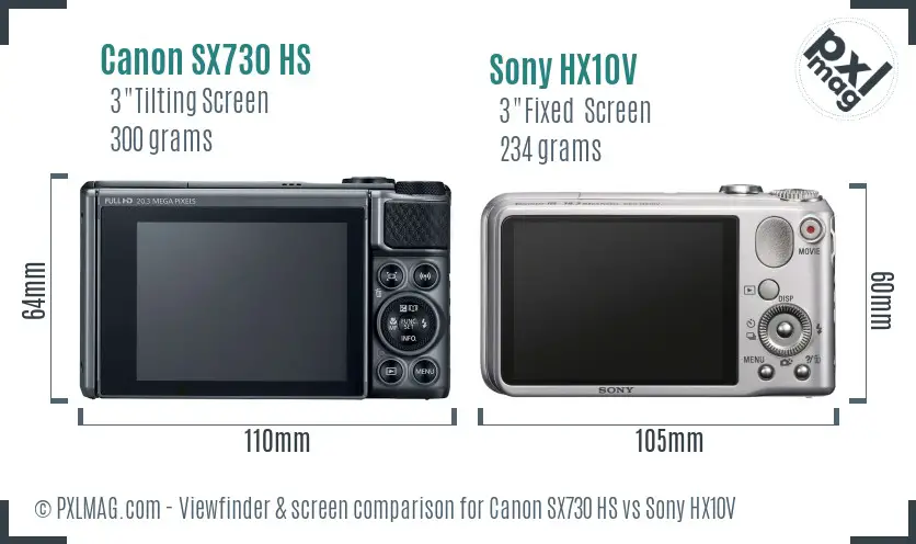 Canon SX730 HS vs Sony HX10V Screen and Viewfinder comparison