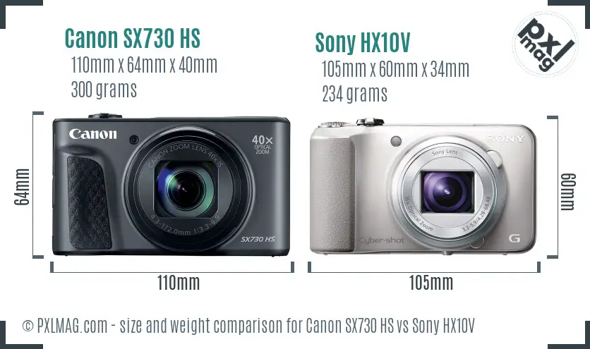 Canon SX730 HS vs Sony HX10V size comparison