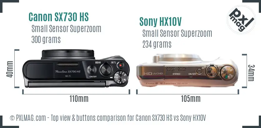 Canon SX730 HS vs Sony HX10V top view buttons comparison