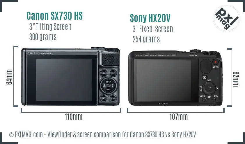 Canon SX730 HS vs Sony HX20V Screen and Viewfinder comparison