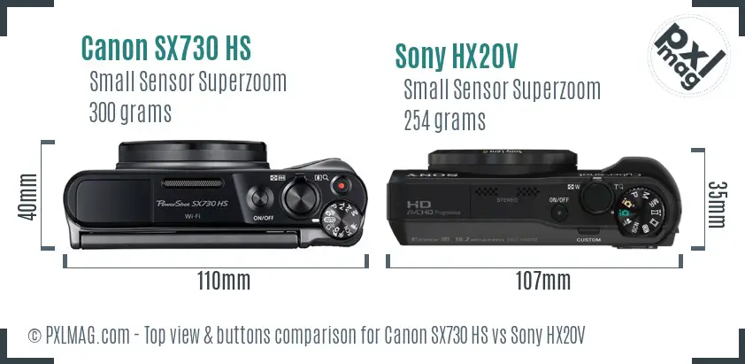 Canon SX730 HS vs Sony HX20V top view buttons comparison