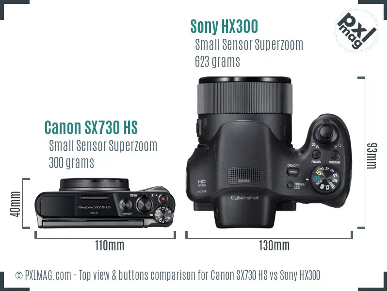 Canon SX730 HS vs Sony HX300 top view buttons comparison Canon SX730 HS vs Sony HX300 top view buttons comparison