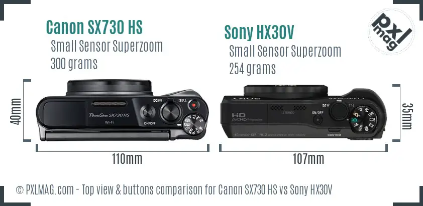 Canon SX730 HS vs Sony HX30V top view buttons comparison