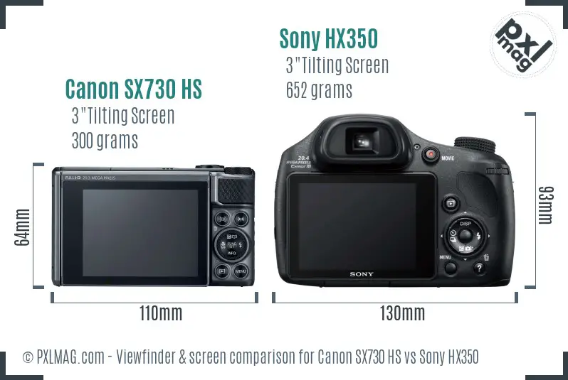 Canon SX730 HS vs Sony HX350 Screen and Viewfinder comparison