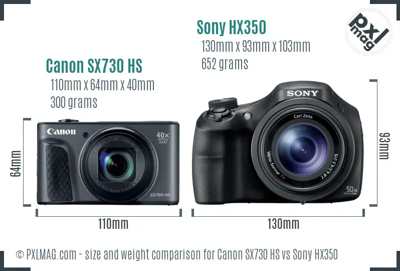 Canon SX730 HS vs Sony HX350 size comparison