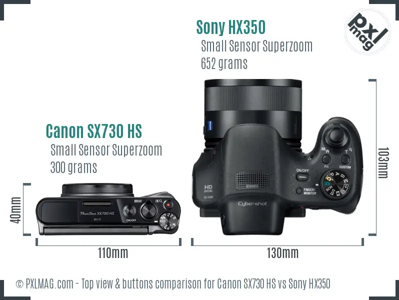 Canon SX730 HS vs Sony HX350 top view buttons comparison