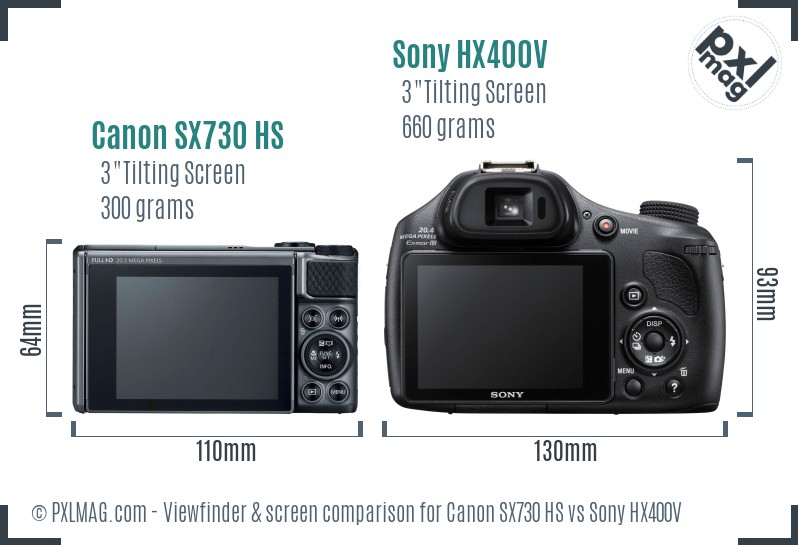 Canon SX730 HS vs Sony HX400V Screen and Viewfinder comparison