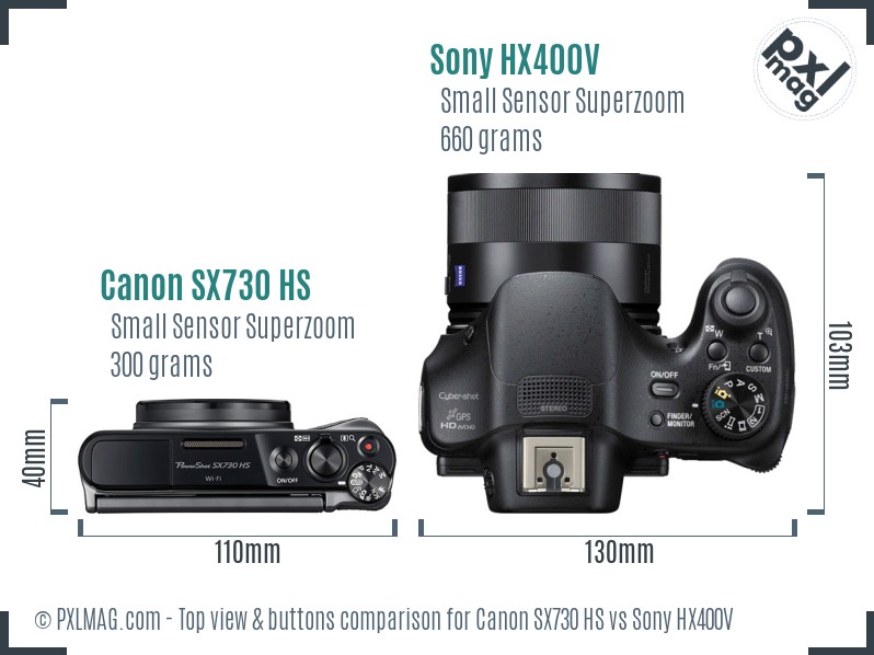 Canon SX730 HS vs Sony HX400V top view buttons comparison
