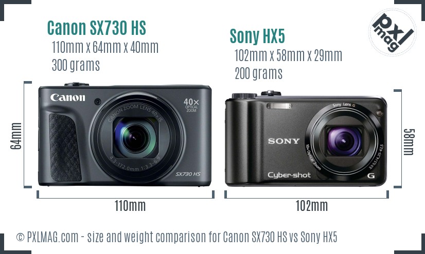 Canon SX730 HS vs Sony HX5 size comparison Canon SX730 HS vs Sony HX5 size comparison