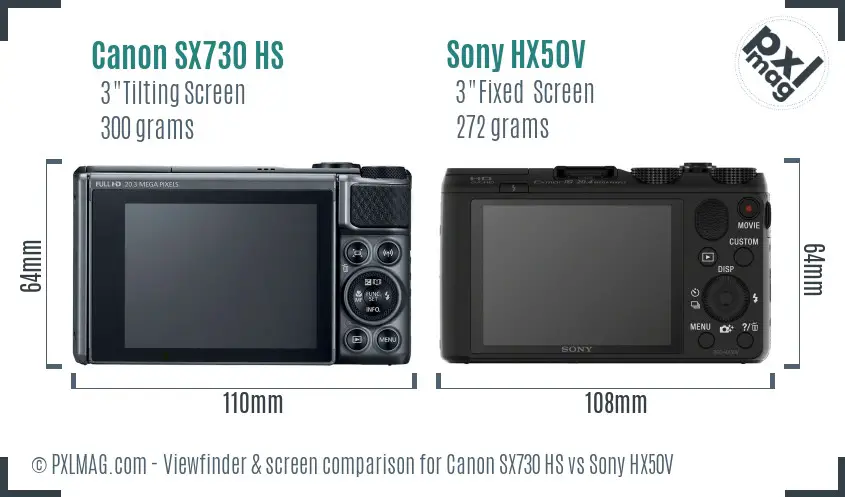 Canon SX730 HS vs Sony HX50V Screen and Viewfinder comparison