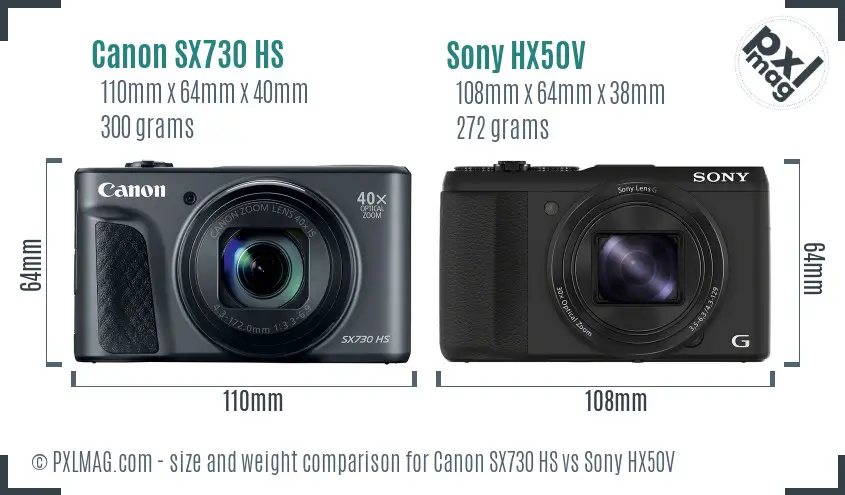 Canon SX730 HS vs Sony HX50V size comparison