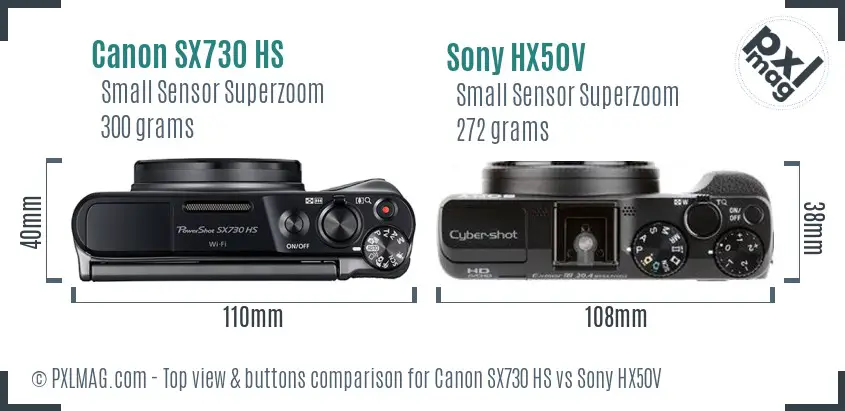 Canon SX730 HS vs Sony HX50V top view buttons comparison