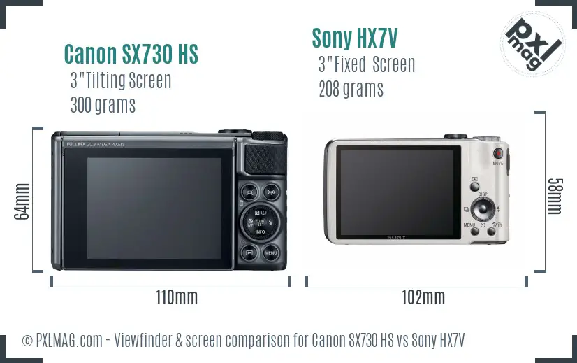 Canon SX730 HS vs Sony HX7V Screen and Viewfinder comparison