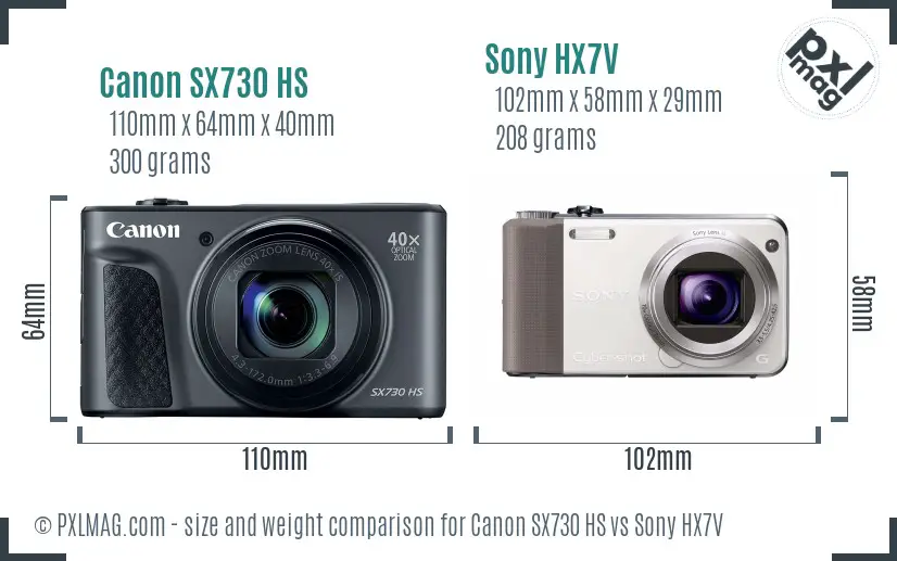 Canon SX730 HS vs Sony HX7V size comparison