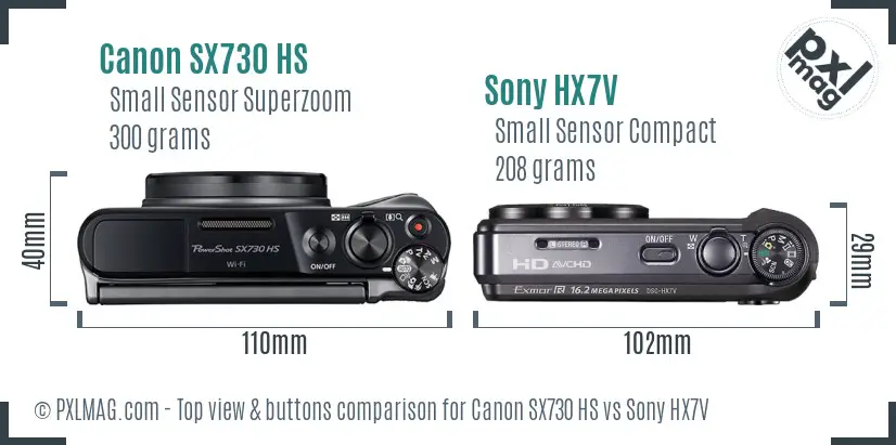 Canon SX730 HS vs Sony HX7V top view buttons comparison